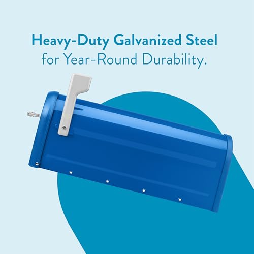 Image of Architectural Mailboxes Chadwick Post Mount Mailbox, Blue, Medium | Galvanized steel build for outside with weather-resistant build and rust-resistant powder-coat finish. USPS approved.