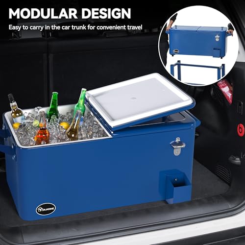 Image of YITAHOME 80 Quart Rolling Cooler Cart with Bottle Opener Drainage, Portable Wicker Patio Cooler Rolling on Wheels, Outdoor Beverage Cart Rolling Drink Cooler for Patio Pool Deck Party Cookouts