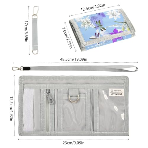 Flowers Dragonflies Blue Kids Wallet for Boys Girls Trifold Sport Outdoor Wallets for Children Youth Teen Wallet with Zippered Coin Pockets Card Holders Front Pocket Wallets with Magic Sticker3