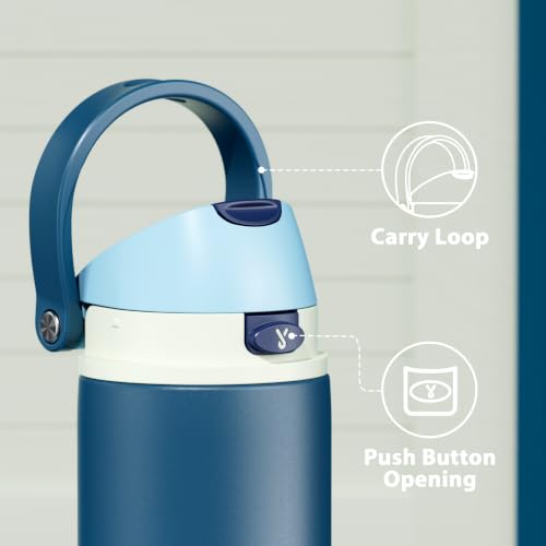 Image of Meoky 24 oz Insulated Water Bottle: Stainless Steel for Travel Gym, Denim | 2-in-1 Straw and Spout Lid, Leak Proof, Cold for 24 Hours, Fits in Car Cup Holder, BPA-Free