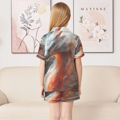 ALAZA White Dragon Cloud Satin Pajamas Set Short Sleeve Button Down Sleepwear Summer Pjs 2 Piece4