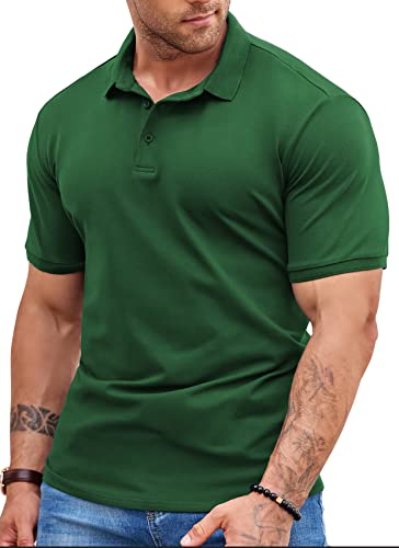 NITAGUT Men's Polo Shirt Performance Short Sleeve Summer Casual Moisture Wicking Shirts Pique Jersey Golf Shirt Regular & Big-Tall Dark Green, Large
