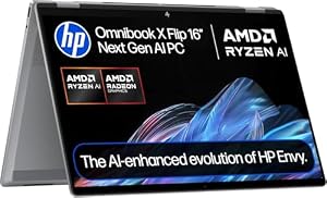 HP OmniBook X Flip 16" WUXGA Touch 2-in-1 Copilot+ PC, AMD Ryzen AI 5 340, 16GB RAM, 512GB PCIe SSD, Windows 11 Home, Wi-Fi 7, Backlit Keyboard, Meteor Silver (16-ar0504sa)