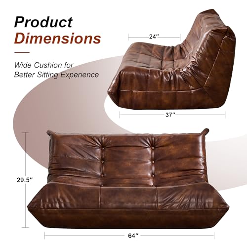 Hobestluk Bean Bag Chair Giant Bean Bag Sofa 2 Seater Bean Bag Chairs for Adults, Loveseat Floor Chair, Leather Bean Bag Chairs for Living Room Bedroom Dorm (Brown, Loveseat)