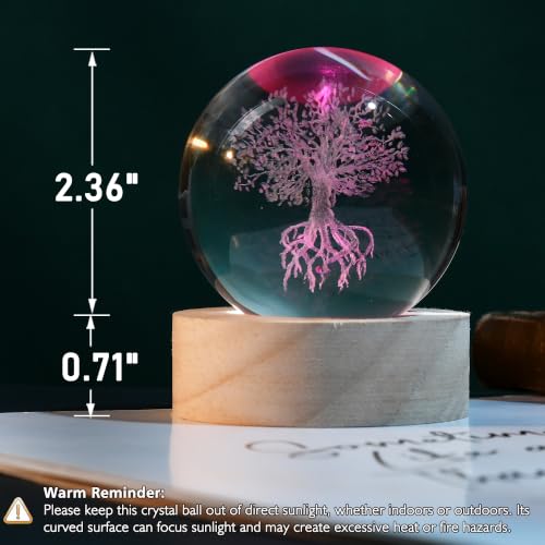 Image of IFOLAINA Tree of Life Crystal Ball Birthday Gifts for Mom Friends | Decorative Engraved Glass Globe with Lighted Base Tree of Life Decor Lamp 3D Crystal Plant Sphere Gifts for Women Coworker
