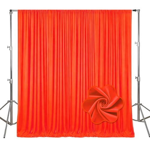 Image of 10ft x 10ft Deep Orange Backdrop Curtains for Parties, Polyester Fabric Backdrop Drapes with Rod Pockets for Weddings, Birthday, Halloween,Christmas Party Background Curtain, 2 Panels