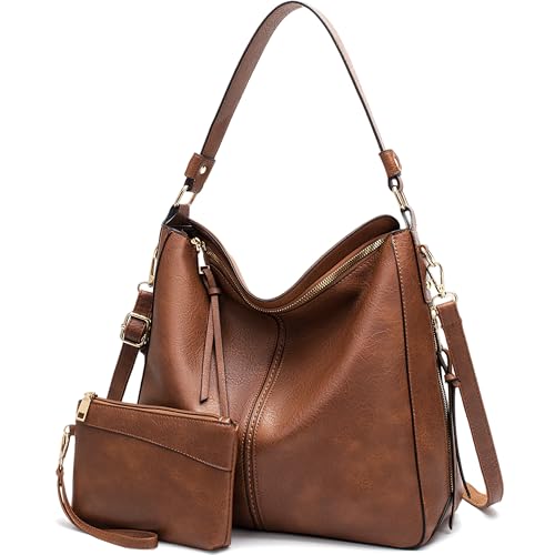 Mabecol Shopper Tasche Damen Groß, Elegante Umhängetasche, Handtasche Damen aus PU-Leder mit Reißverschluss Shopper mit kleiner Tasche, Schultertasche (Braun)