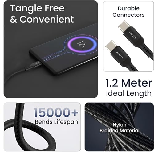 Image of BESTOR 60W Type-C to Type-C Cable 1.2m PD Fast Charging Nylon Braided Durable Design 480Mbps Data Transfer Compatible with Smartphones, Tablets, Laptops & All Type-C Devices