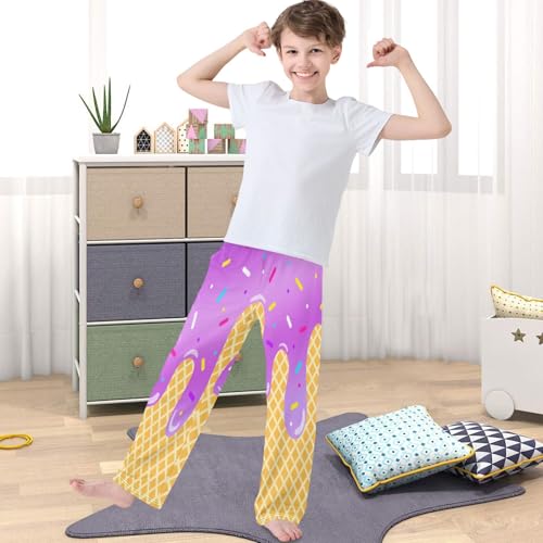 Boy's Pants White Purple Ice Cream Jogger Pants Elastic Waist Long Bottoms Trousers with Pockets 6-14 Years4