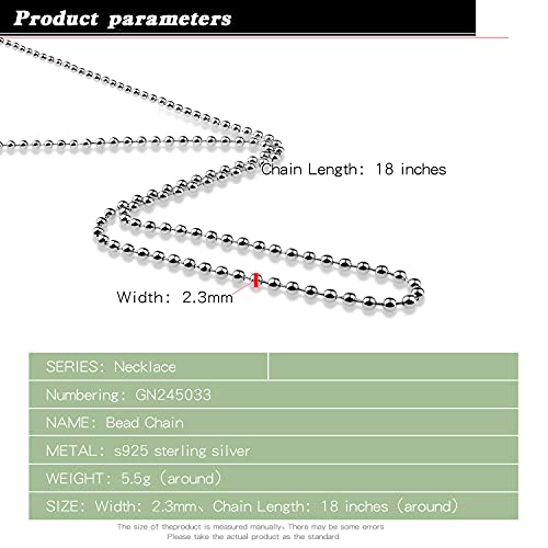 Fashion 100% 925 Sterling Silver Necklace Men & Women 2.3MM 18 "20" 22 "24" 26 "28" Solid Silver Bead Chain Pendant Link Jewelry Gift3