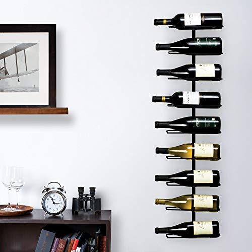 True Align Wall-Mounted Wine Rack, Black Wrought Iron, Minimalist Modern Wine Display, Alcohol Storage Solution, Holds Nine Standard Wine Bottles, 37.75" X 9.75" #TOP6