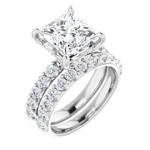 3 CT Princess Cut VVS1 Colorless Moissanite Engagement Ring Set, Wedding Bridal Ring, Sterling Silver Anniversary Promise Ring Set Gifts for Her3