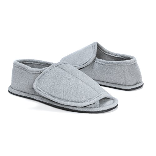 MUK LUKS Men's Terry Adjustable Open Toe Full Foot-Navy Slipper3
