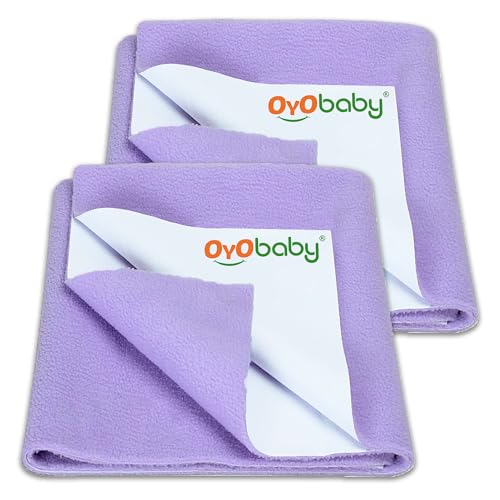 Image of OYO BABY Combo Pack of 2 Medium Baby Dry Sheets 100x70 cm | Waterproof Mattress Protectors | Quick Dry, Extra Absorbent, Breathable | Perfect for 0-12 Months Babies - Violet