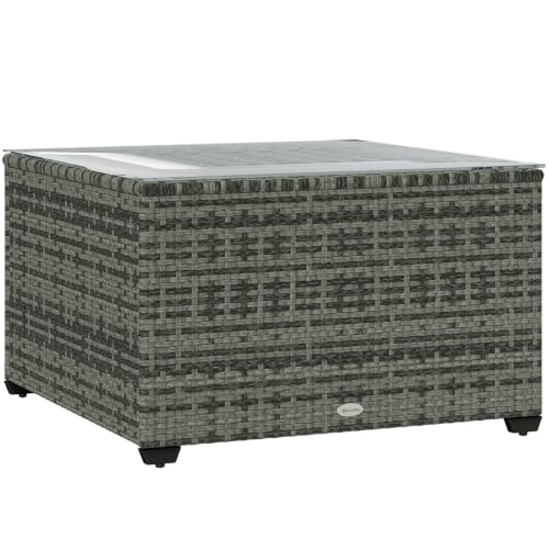 Image of Outsunny Outdoor Coffee Table, Square PE Rattan 60 x 62 x 38cm Light Grey