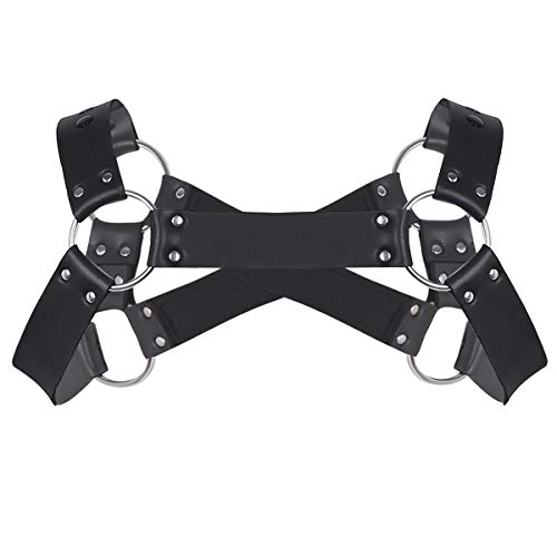 iiniim Mens Faux Leather Body Chest Harness Zipper Muscle Costume Belt with Metal O Rings Black4