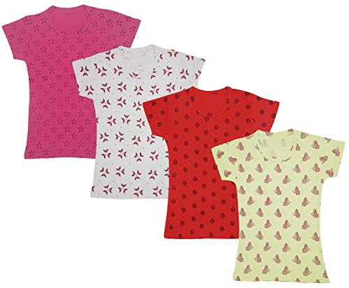Image of indi weaves Girls Half Sleeve Cotton Printed T-Shirts Pack of 4