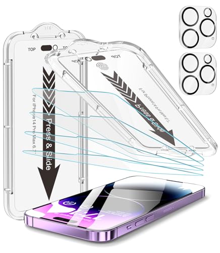 EZ-GLAZ-4 Pack Screen Protector for iPhone 14 Pro Max[6.7 inches] With 2 Pack Camera Lens Protector, [Drop Protection] 9H Hardness Scratch Resistant Tempered Glass Film, Easy to install - HD Clear