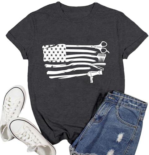 Ascrazy Women Hairstylist Shirt Funny Cosmetologist T-Shirt Hair Dresser Tee Tops Grey