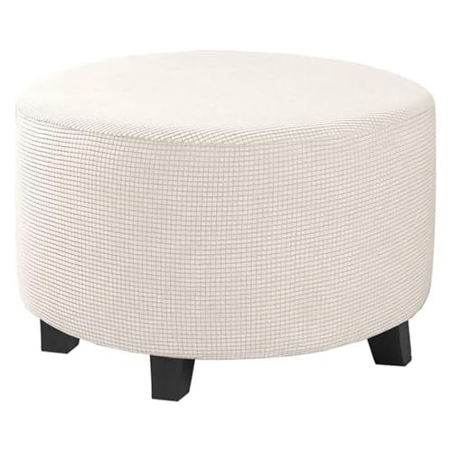 Image of H.VERSAILTEX Ottoman Cover Stretch Ottoman Slipcover Round Ottoman Storage Cover Folding Stool Covers Furniture Protector Cover for Footrest Ottoman Fit Dia 30 inch - 41 inch, Ivory