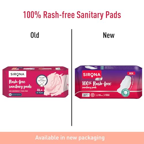 Image of Sirona Max Sanitary Pads for Women | XL (Pack of 120 Pads) | 100% Rash Free & Toxic-Free | Organic Cotton Sanitary Pad | Up to 0% Leakage, Comfortable & High Absorbency