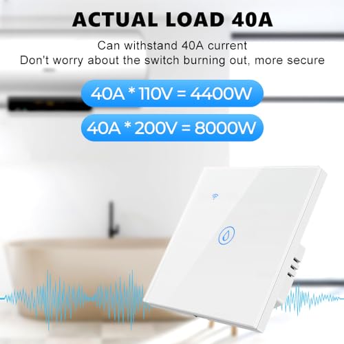 Tiardey WiFi Smart Heater Timer Switch Wall Touch Boiler Switch Compatible with Alexa,Home, Smart Life APP (White, 40A 8000W) - Image 4