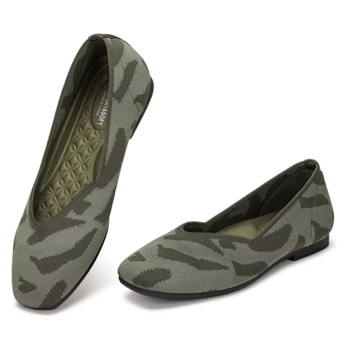 Image of Frank Mully Womens Casual Flat Shoes Square Toe Shoes Knitted Work Flat Comfort Dressy Flat Shoes for Daily Washable
