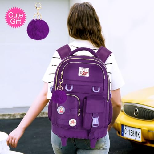 CCJPX 3PCS Rolling Backpack for Girls, Women Roller Bookbag with Lunch Box for Adults, Water Resistant Wheeled School Bag for Teens Kids Travel - Dark Purple - Image 3