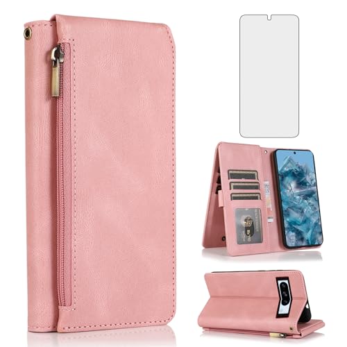 Protection verre trempé Google Pixel 8 Pro 5G étui portefeuille zippé rétro