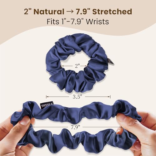 Image of THXSILK 100% Mulberry Silk Chunky Scrunchies 3-Pack, 25 Momme Mulberry Silk Hair Ties for Women, Thick Voluminous No Damage Hair Ties, Ponytail Holders for All Hair Types, Navy Blue