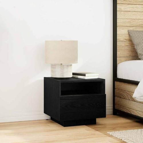 Tidyard Mesita de Noche con Luces LED y USB, Diseño Rústico Moderno, para Dormitorio y Decoración