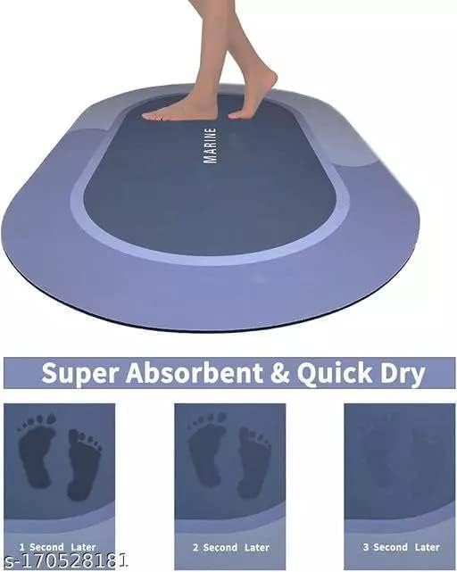 Image of Super Absorbent Quick Dry Bath Mat, Oval, Blue