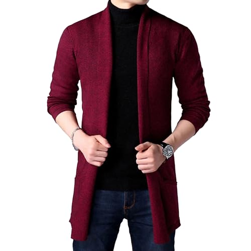 Mens Cardigan Sweater Casual Cable Knit Long Cardigan Sweater Men Ribbed Open Front Sweater