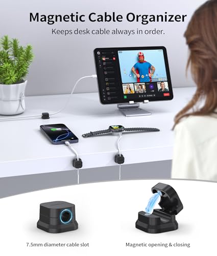 9 Pack Magnetic Cable Clips Cord Holder, Desk Cable Management Accessories, Cord Clips, Adhesive USB Wire Holder Keeper Organizer for Home Office Desk Phone Car Wall Desktop Nightstand - Black