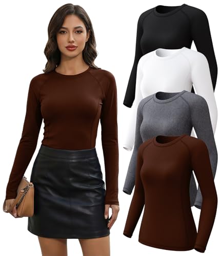 Image of Womens Long Sleeve Compression Shirts Sun Protection Workout Underscrubs | UPF 50+ breathable UV SPF rash guard, Moisture wicking dry fit cooling undershirt, Snug stretch tops for gym & daily wear