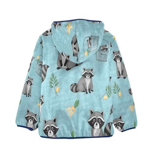 Raccoons with Flowers and Leaves Toddler Fleece Jacket Girl Boys Hooded Fleece Jacket Coat Warm Outwear Zip-up 3-10T2