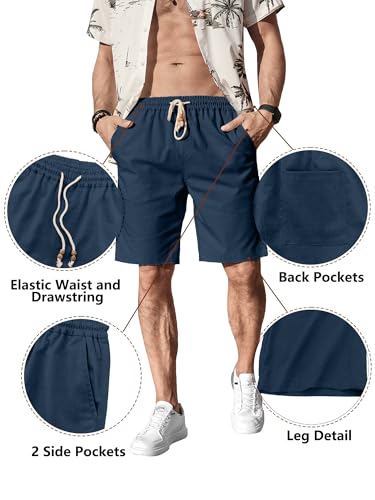 Image of Comdecevis Men's Linen Shorts Casual Elastic Waist Drawstring Summer Beach Vacation Yoga Golf Shorts with Pockets