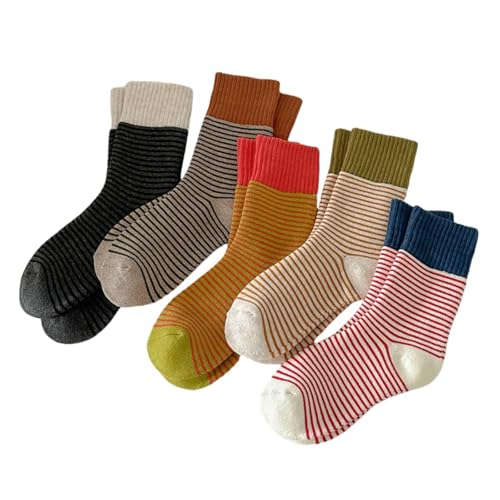BelleFlair 5 Paar Baumwolle Socken Damen 39-42 Bunte Ringelsocken für Frauen und Mädchen warme Socken im Vintage Stil Weiche Gestreifte Alltagssocken