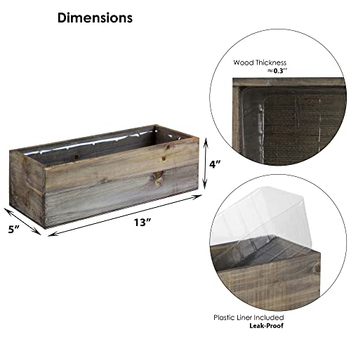 Cys Excel Wooden Planter Box (13"X5" H:4") With Removable Plastic Liner | Multiple Colors Rustic Rectangle Indoor Decorative Brown Mail/Bill/Letter/Envelope Sorter Organizer Holder Storage #TOP4