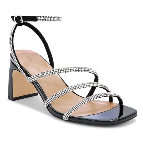 Image of CosyFever Women's Rhinestone Block Heels, Square Toe Strappy Dress Heels with Ankle Strap, Sparkly Heels for Wedding Guest, Prom, Party