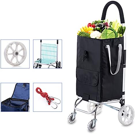 Heavy Duty 70kg 4-Wheel Foldable Trolley Bag - 45L Waterproof Shopping Cart with Detachable Base for Supermarket, Travel, Picnic & Camping (Black)