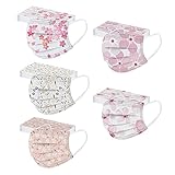 YpingLonk 50 Stück Mundschutz Erwachsene Einmal 3-lagig Atmungsaktiv Mund-Nasen Bedeckung mit Motiv Bunt Blumen Print Tücher Staubdicht Halstuch Bandana