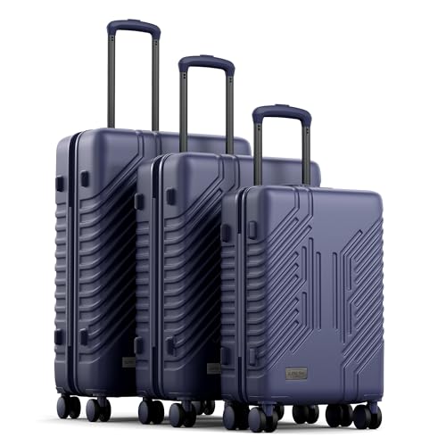 alpha pak 3-Piece Expandable Lightweight Luggage Set with Silent Spinner Wheels & TSA Lock, PC+ABS, for Work, Business,Travel, 20/24/28 in, Navy blue