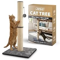 Rex & Roxy Cat Scratching Post 80CM | Tall Sisal Scratch Pole For Indoor Cats | Plush Base Cat Tower With Hanging Toy | Strong Post For Kittens And Large Breeds