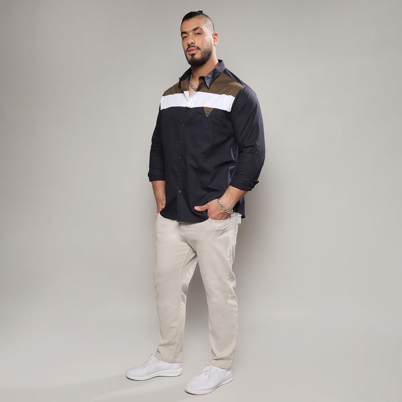 Image of Instafab Plus Men's Shirt for Casual Wear | Spread Collar | Long Sleeve | Button Closure | Plus-Size Fit | Cotton Shirt Crafted with Comfort Fit for Everyday Wear