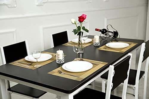 Image of Anugrah Dining Mats Table Mats PVC Placemats Heat-Resistant Placemat for Dining Tea Table Woven Vinyl Stain Resistant Table Mats Easy to Clean - 45x30 cm (Gold, 6)