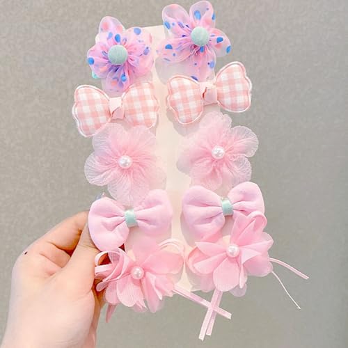 Image of SYGA 10-Piece Baby Hair Clip Set for Girls Delicate Bows, Flowers, and Heart Patterns Hair Pin Soft and Charming - Pink