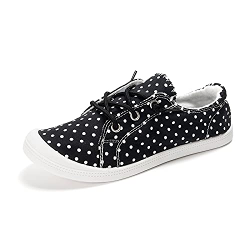 Image of FUNKYMONKEY Slip-On Canvas Sneakers for Women, Comfortable Lightweight Lace-Up Flat Casual Tennis Shoes Breathable Walking Shoes for Everyday Wear