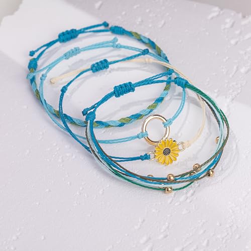 Image of Stackable Sunflower String Bracelets Cute Boho Braided Summer Beach Jewelry