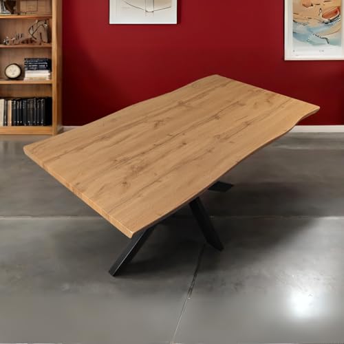 Esstisch 200x100 cm Holz 40mm Eiche-Optik, Spider Gestell schwarz, Baumkantentisch aus Holz, Casa Massiva Esstisch 200x100 cm Holz 40mm Eiche-Optik, Spider Gestell schwarz, Baumkantentisch aus Holz, Casa Massiva